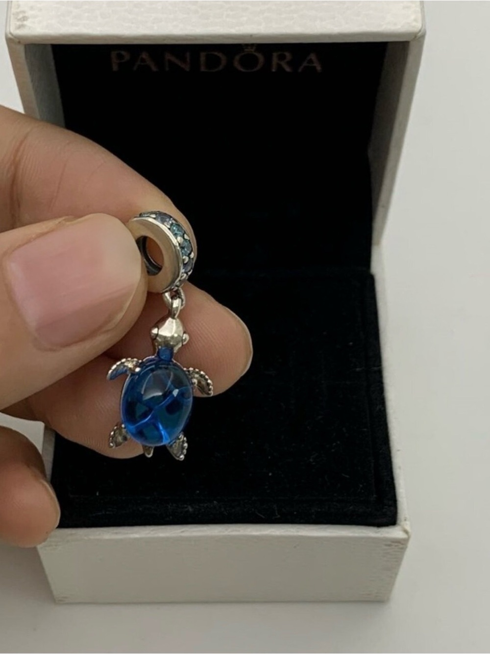 Pandora Blue Murano Glass Sea Turtle Dangle Charm Sterling Silver Keepsake - Picture 9 of 13